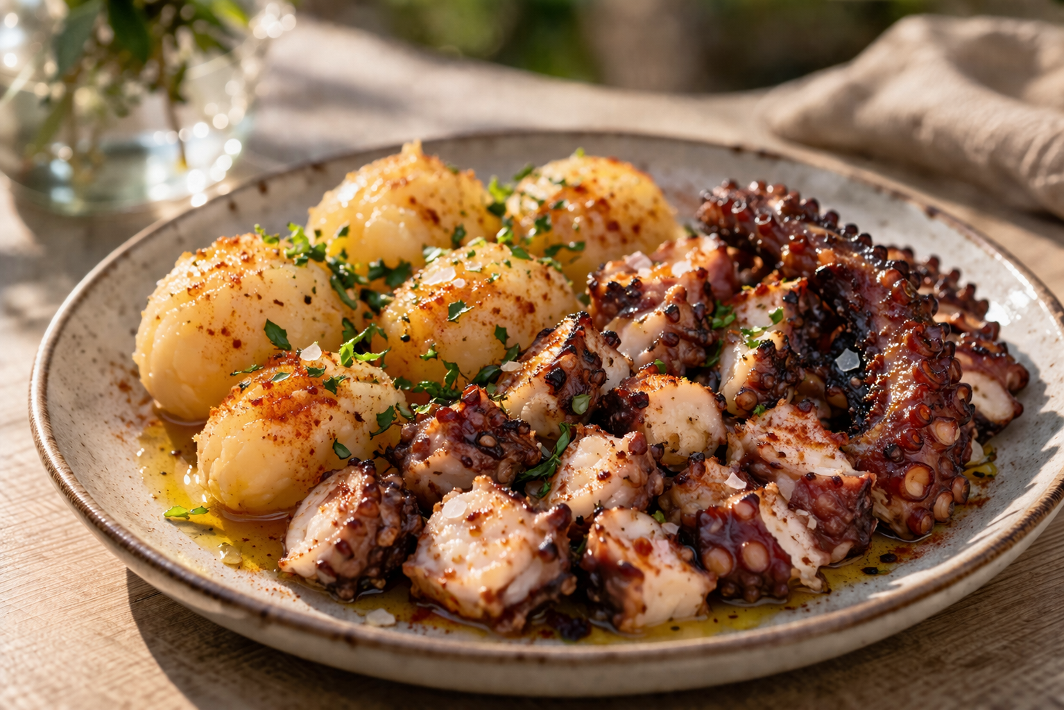 Pulpo a la brasa con cachelos